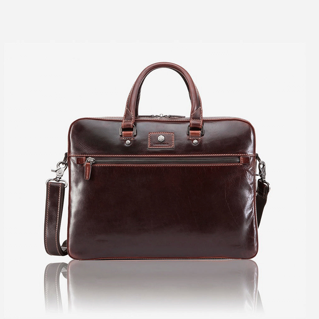 Slim Zip Top Briefcase, Tobacco Laptop brief OXFORD    - Jekyll and Hide Australia