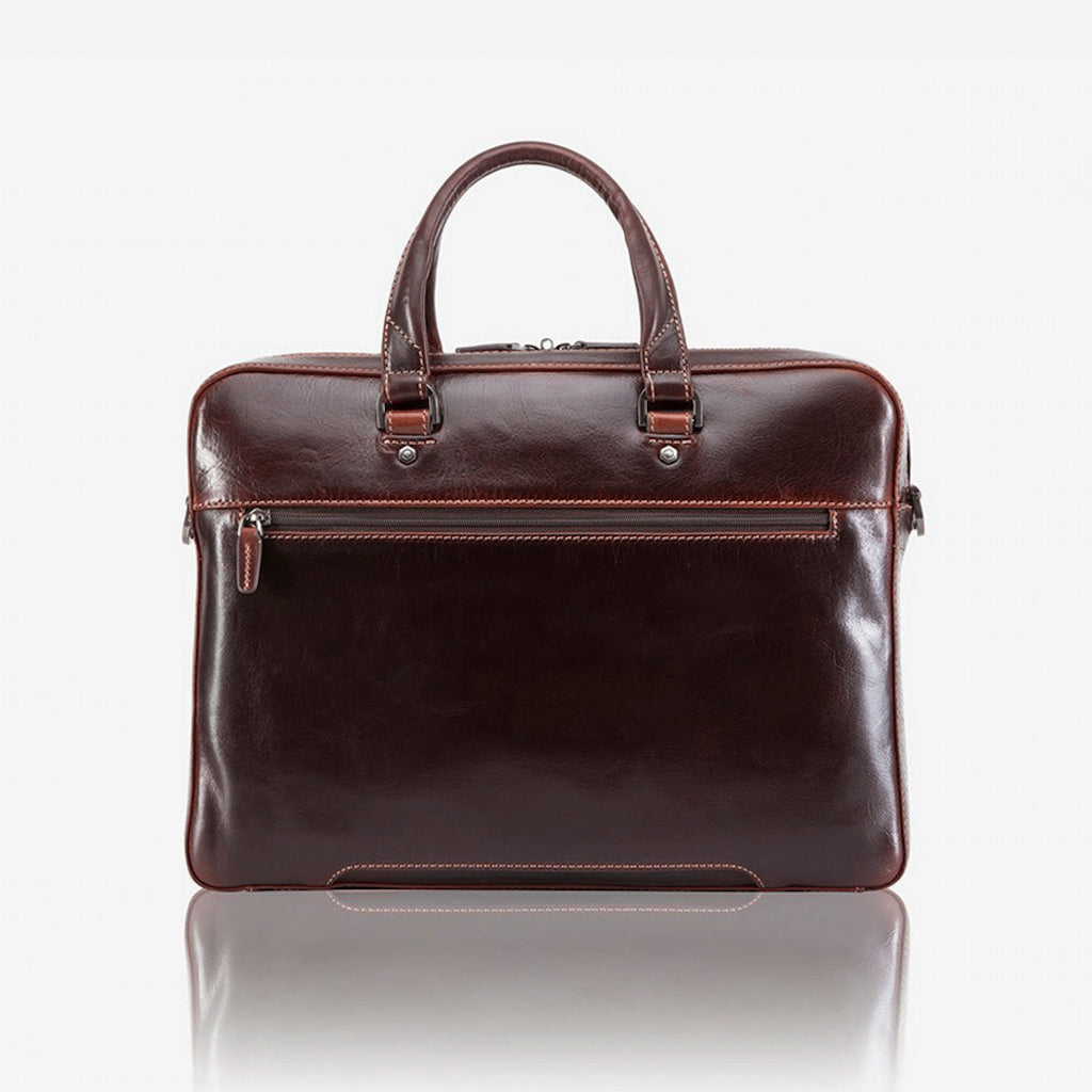 Slim Zip Top Briefcase, Tobacco Laptop brief OXFORD    - Jekyll and Hide Australia