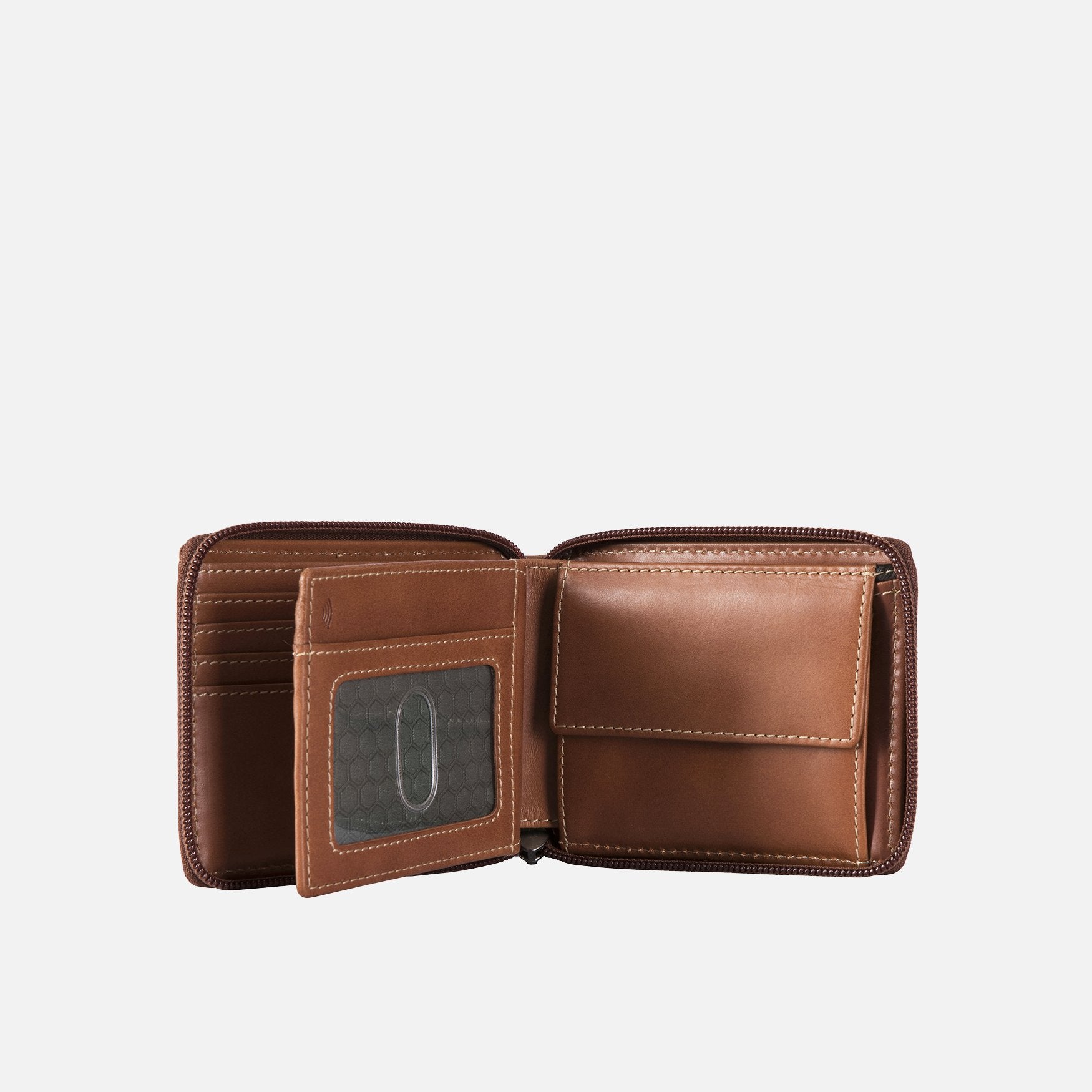 Mens leather wallet top with coin zip