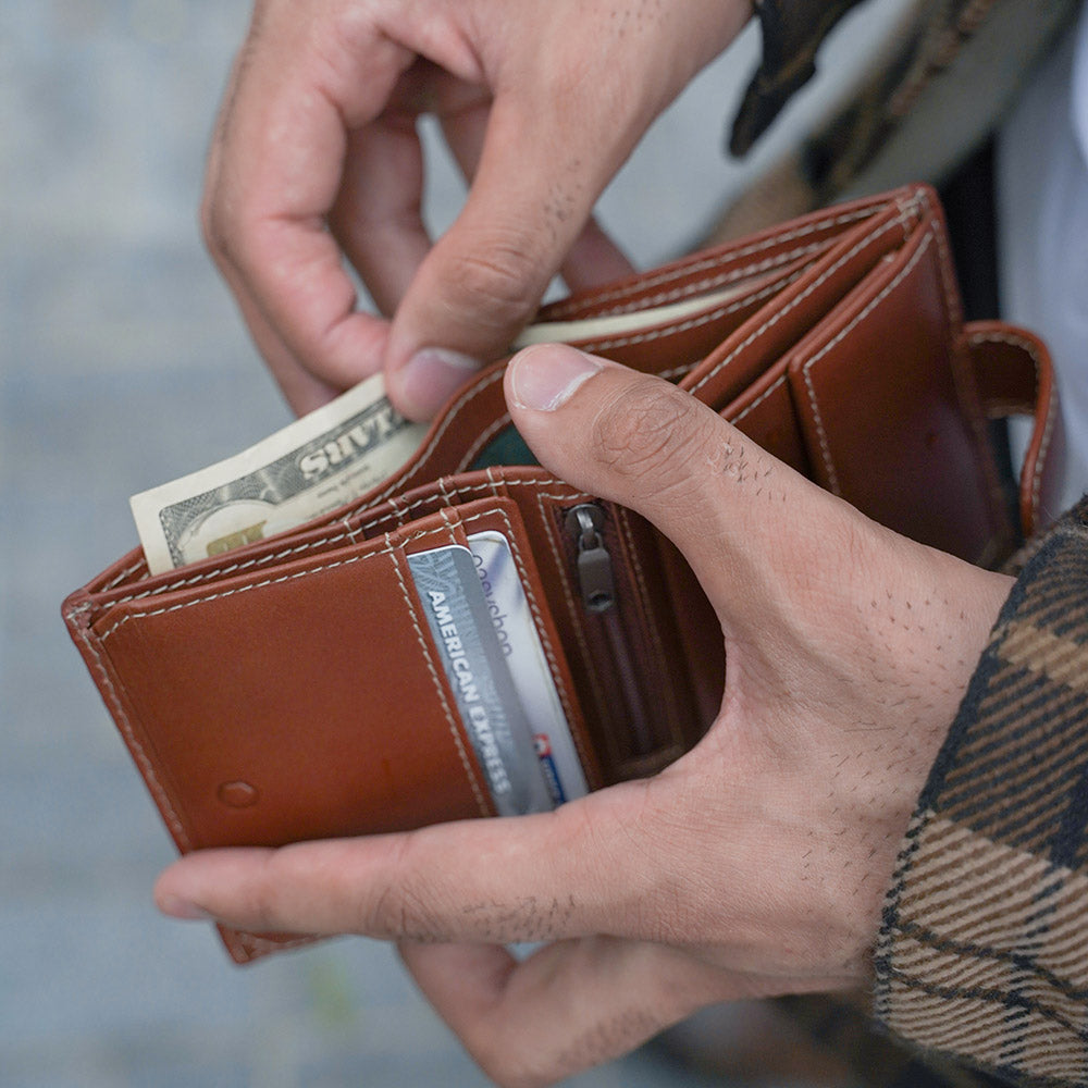 Tri Fold Wallet With Coin And Tab Clay Jekyll Hide AUS Leather